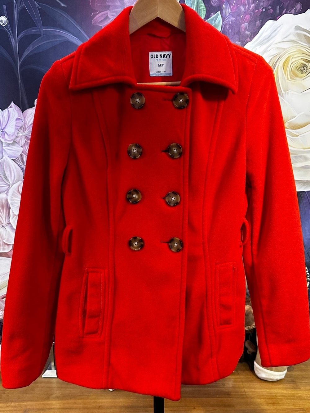 Old Navy S Small Red Peacoat Double Breasted Classic Preppy Workwear Clean Girl